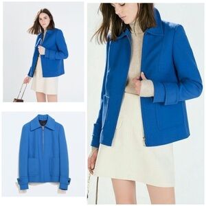 EUC Zara Woman Royal Blue Full Zip Up Peacoat Jacket XS​​​​